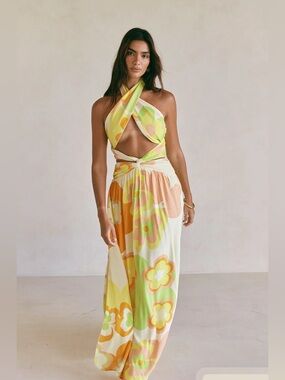 Maxi Dress in Yellow, Peach & Lime Floral